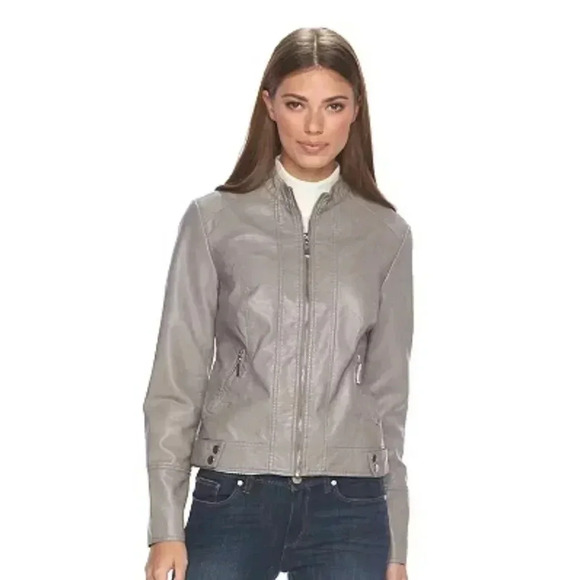 XL APT 9 Faux‎ Leather Moto Jacket Light Cream Coat - Picture 1 of 6